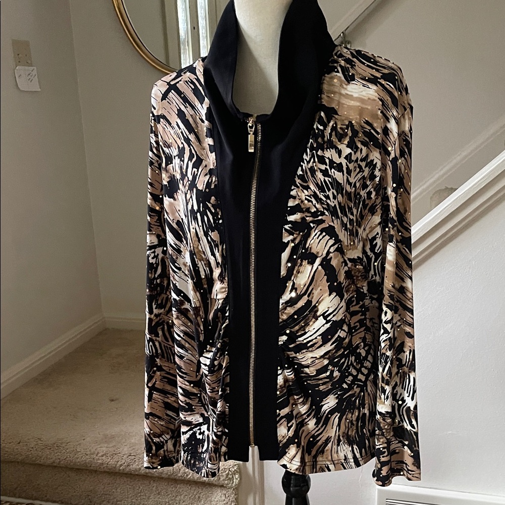JM Collection Full Zip Abstract Print Poly Spandex Track Style Jacket Size XL